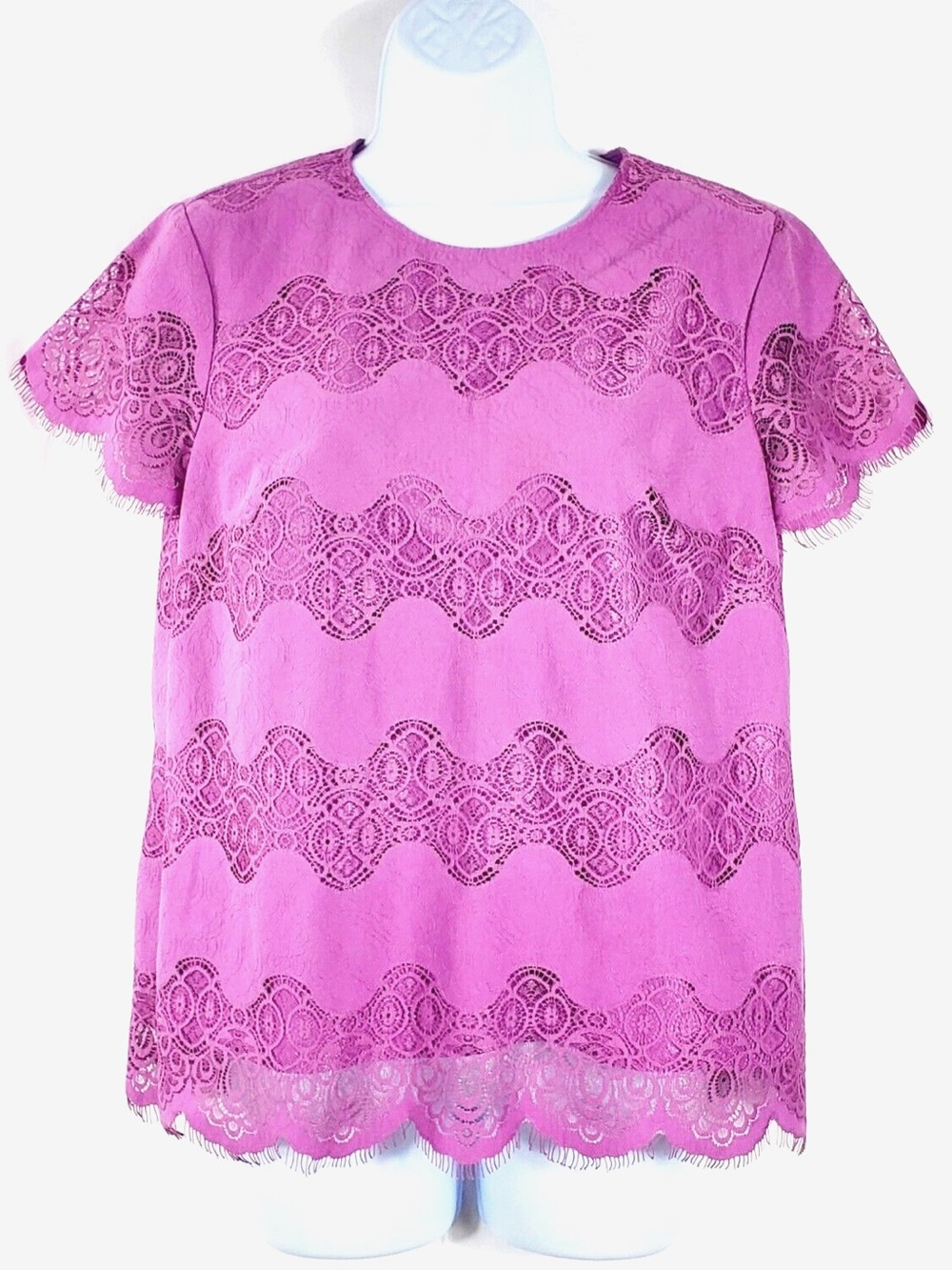 Banana Republic Magenta Lace Short Sleeve Blouse